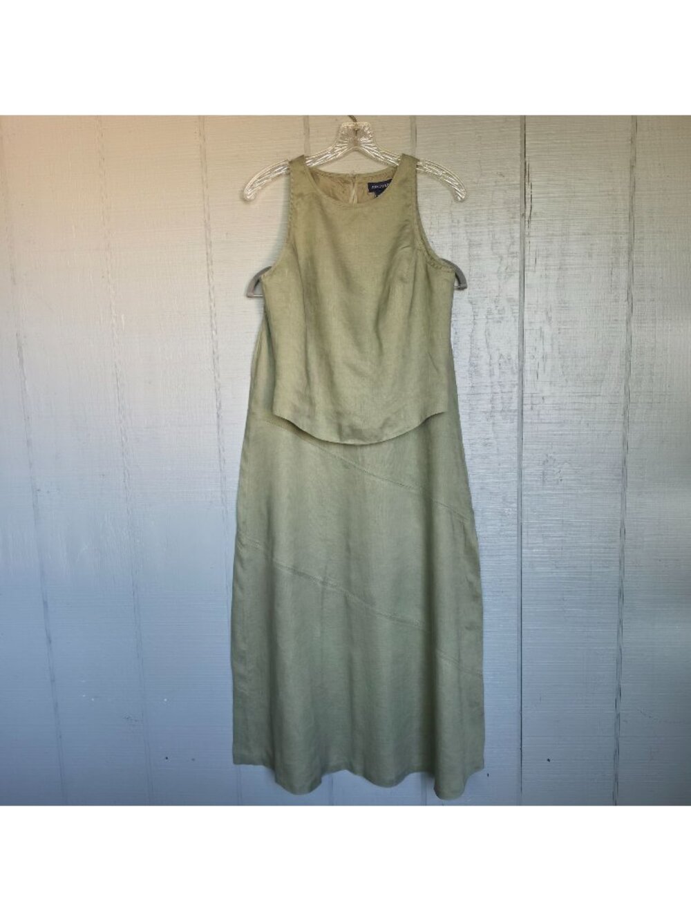 Ann Taylor 100% Linen 2 Piece Maxi Skirt Set Sage Green Tank Top Coastal Size 10